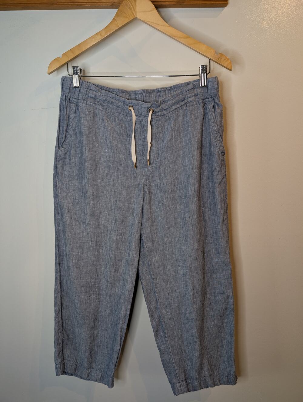 L.L.Bean Linen Capri Pants Elastic Waist Casual Comfortable Summer Women's 8